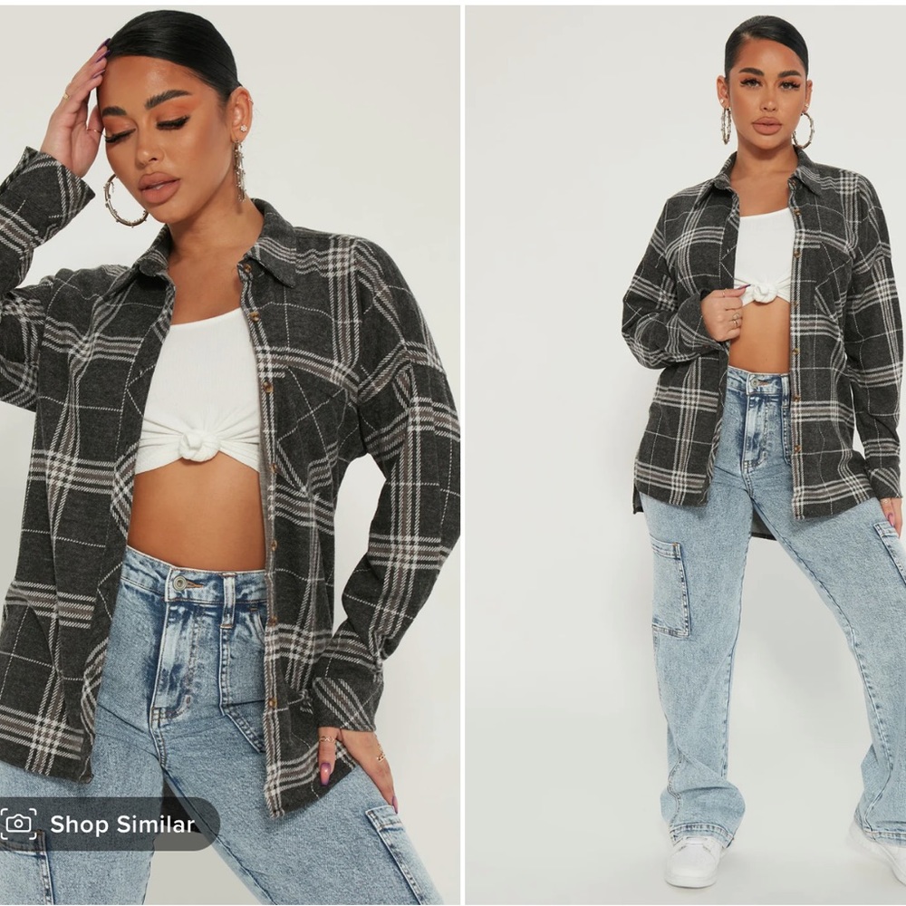 Check Your Ego Oversized Plaid Shirt - Black/combo